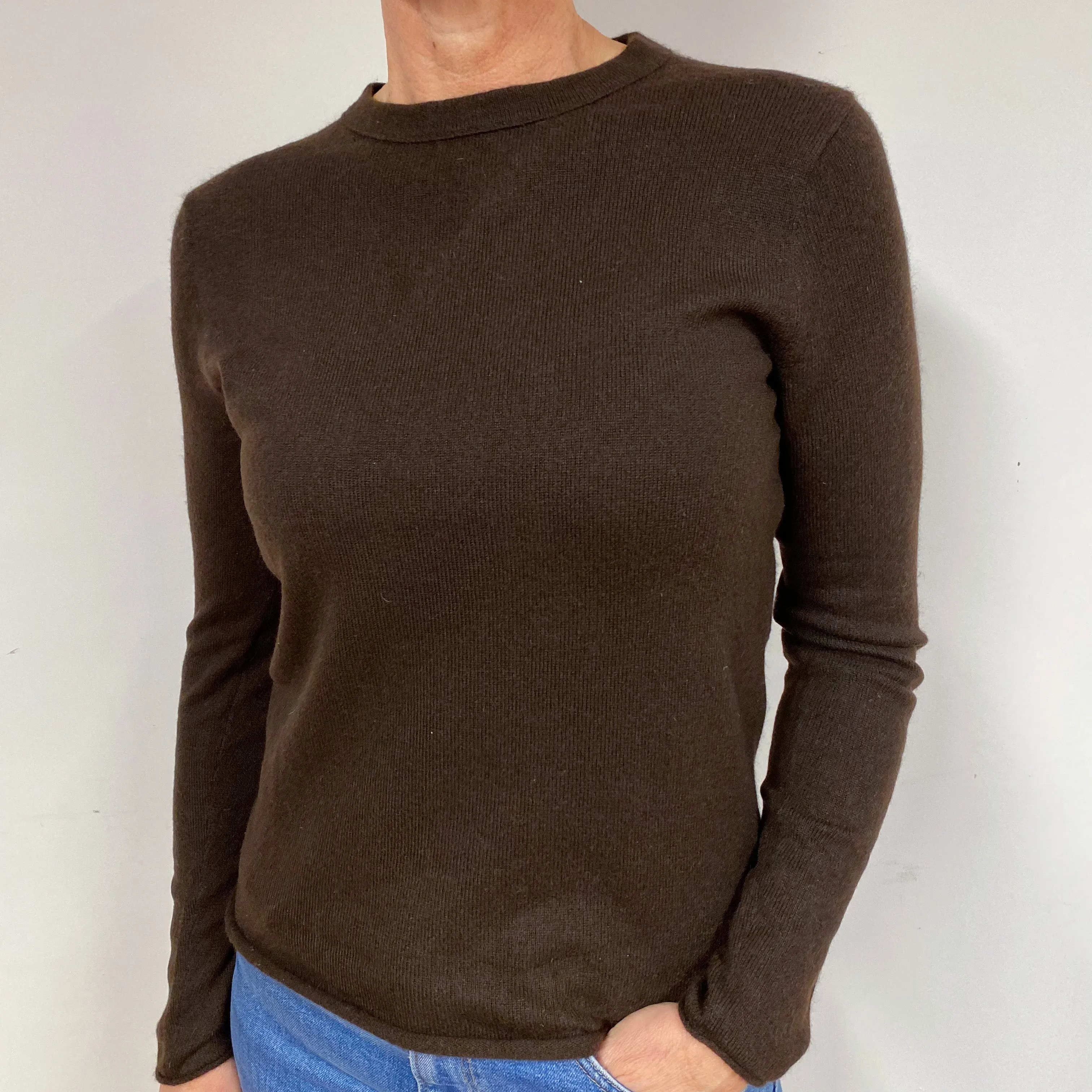 Chocolate Brown Cashmere Crew Neck Jumper Medium