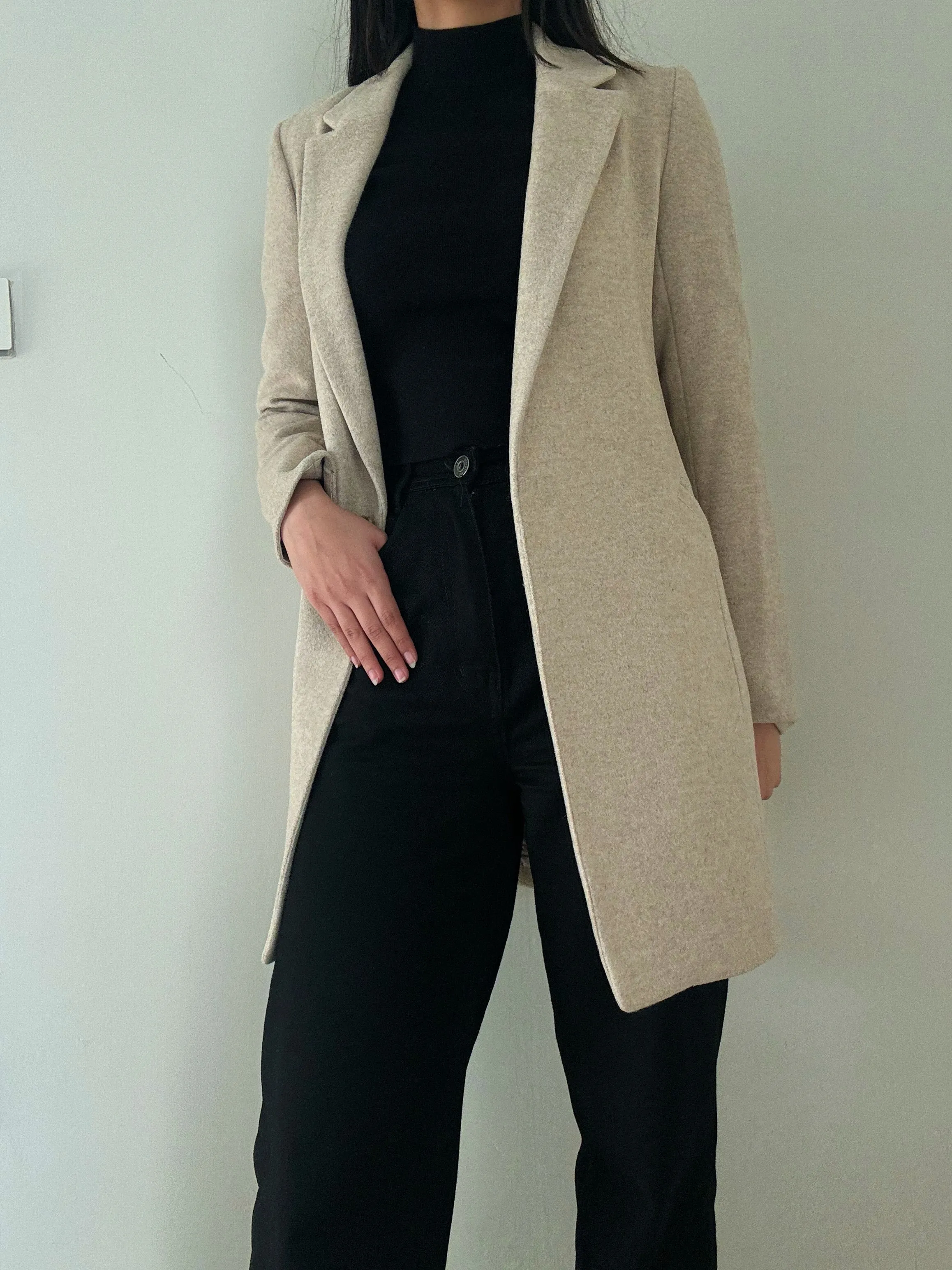Cream Soft Wool Coat (52% Wool)