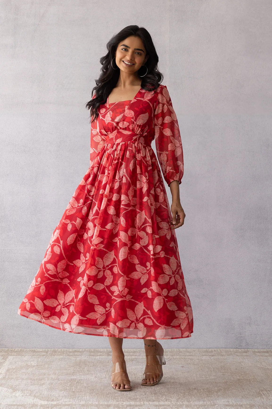 DARK RED CHIFFON MAXI