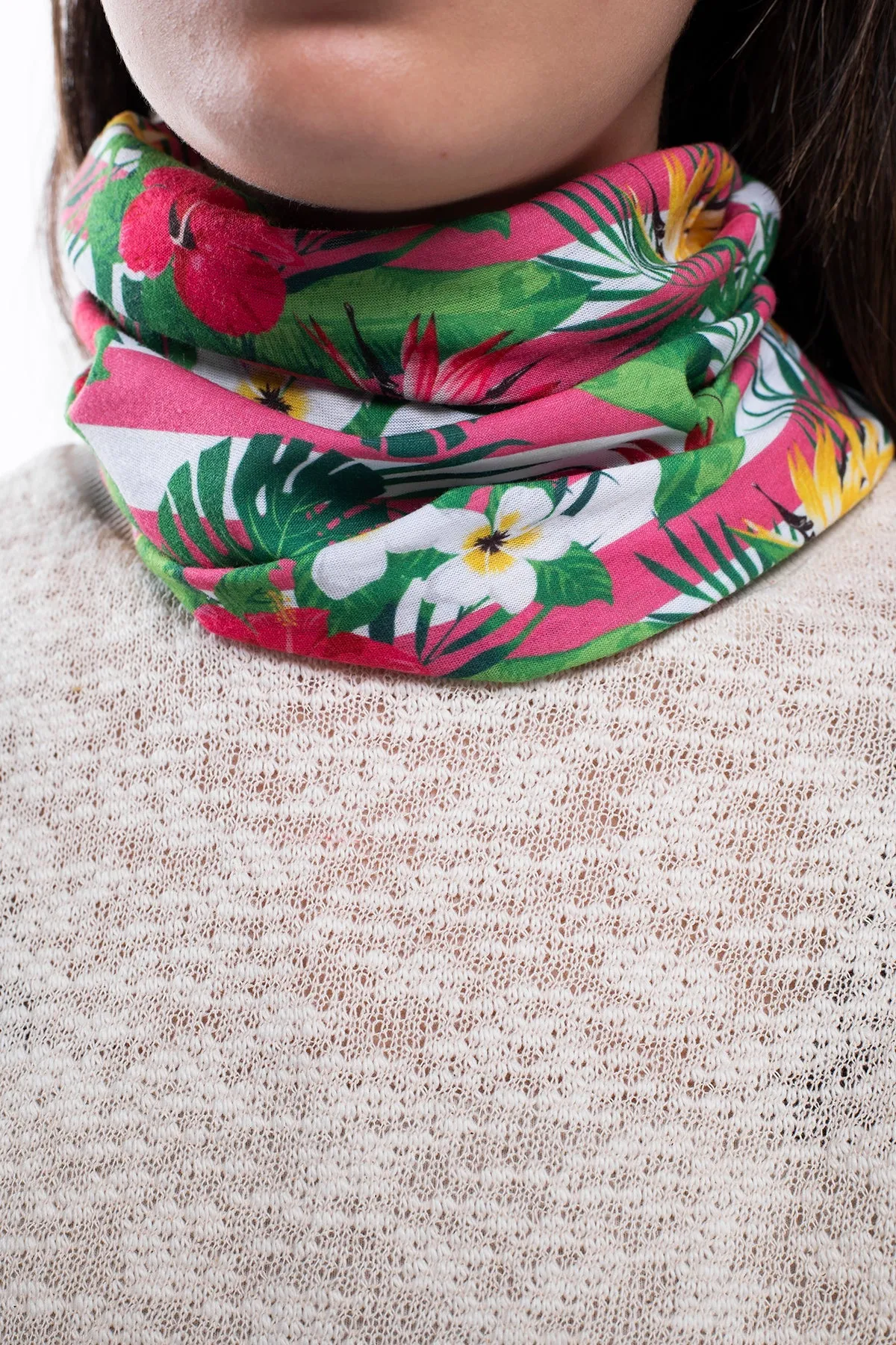 Multi Purpose Neck Scarf - Floral Stripes