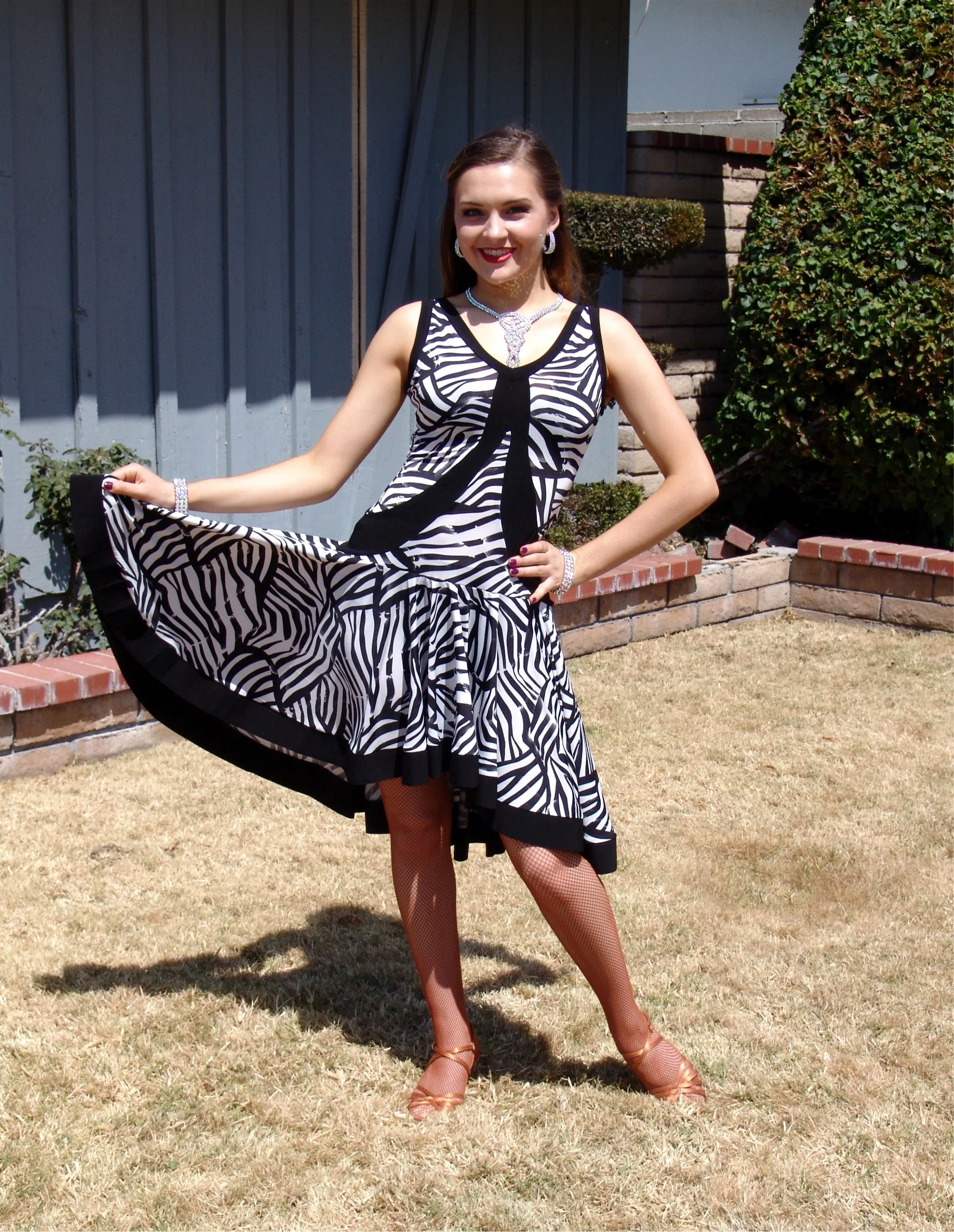 NUG 00755 Black and White Zebra Print Pattern Latin Dress
