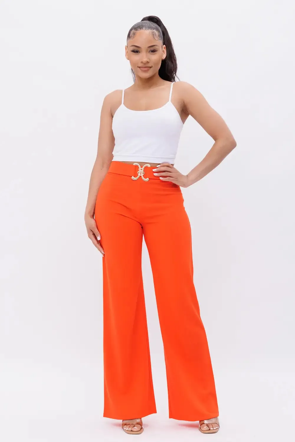 Tangerine Straight Leg Palazzo Pants