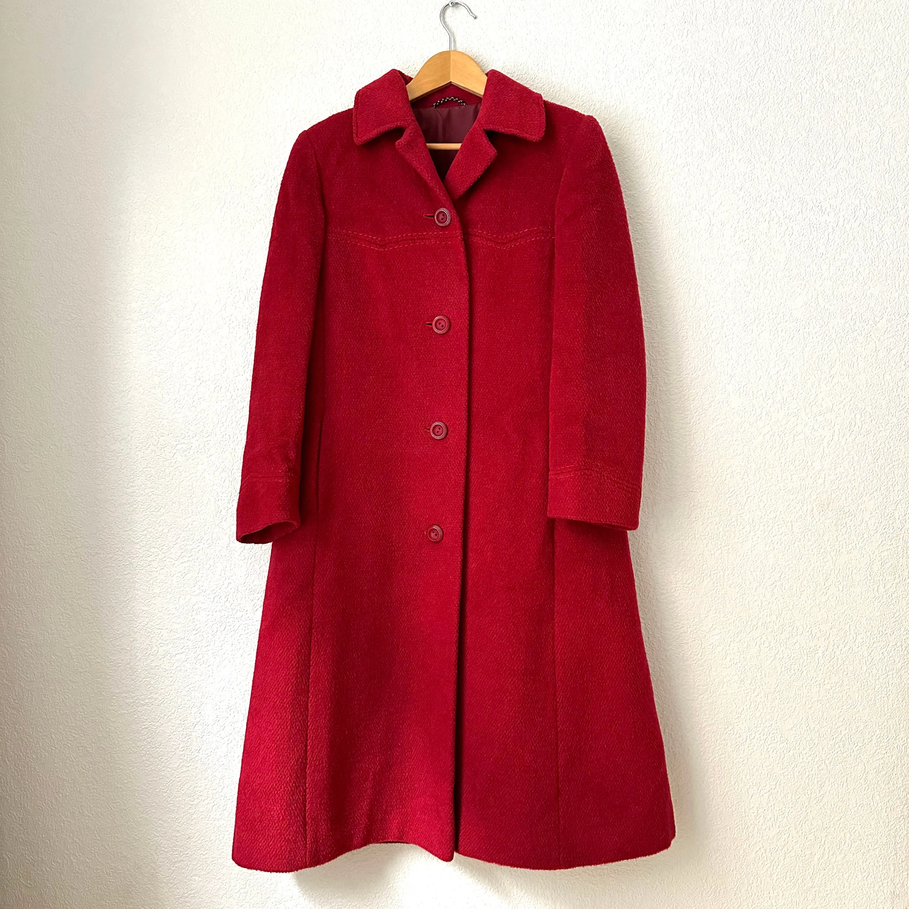 Vintage Red Wool Coat - De Claire, size S