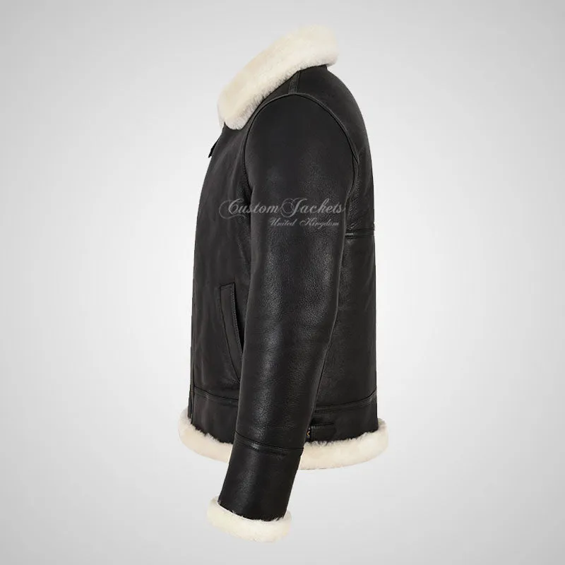 VOSTOK Men's B3 Sheepskin Flying Jacket White Fur Shearling Jacket