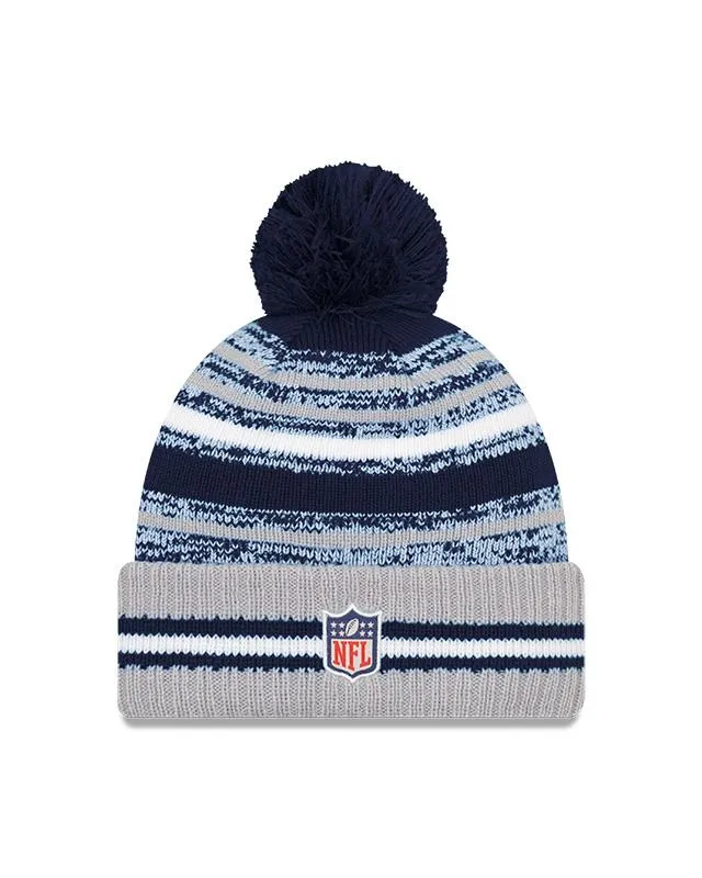 Youth Dallas Cowboys New Era 2021 NFL Sideline - Sport Official Pom Cuffed Knit Hat - Navy/Gray